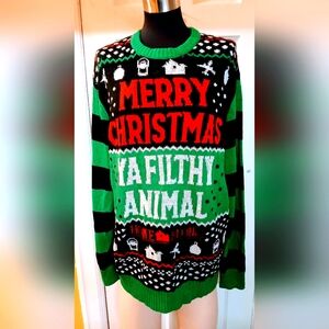 HOME ALONE Ugly Pullover Long Sleeve Green Merry Christmas Sweater Size 2XL